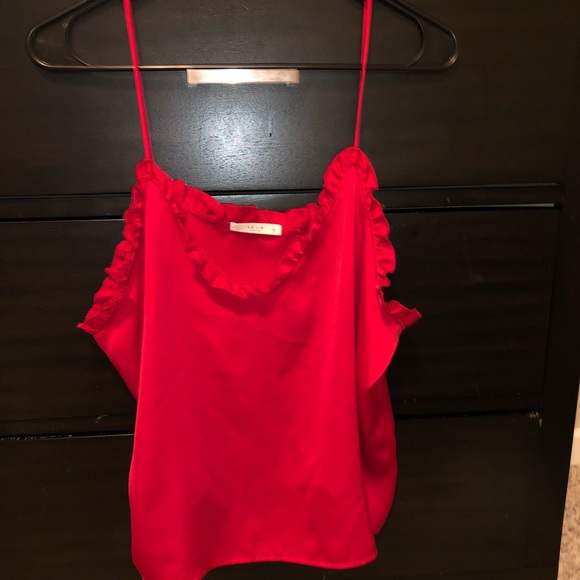 Stella Rae’s Tops - Red tank with frilly trim. Stella Rae’s Tops - Red tank with frilly trim.